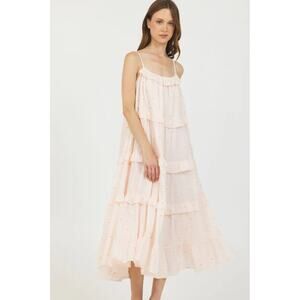 STELLAH BLUSH TIERED SLIP LONG DRESS Size Small New